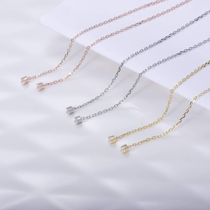 S.Leaf Gold Chain Threader Earrings for Women Trendy 925 Sterling Silver Hypoallergenic Cubic Zirconia Backless Ardant Chain Duster Threader Double Piercing Pull Through Earrings for Women Girls Birthday Gifts