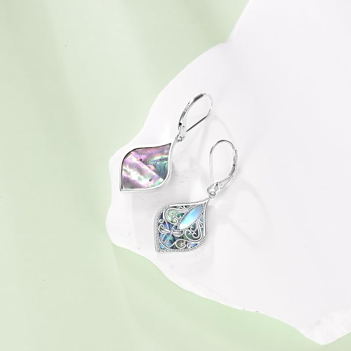 TIGER RIDER Abalone Shell 925 Sterling Silver Dangle Earrings Lightweight Filigree Dangle Drop Earrings for Women