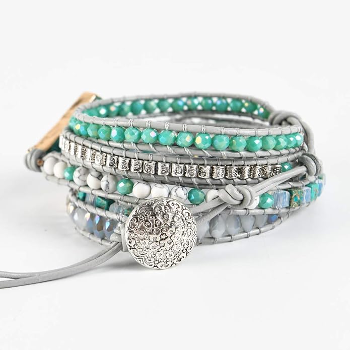 YGLINE Boho Handmade Wrap Leather Tube Crystal Stone Bracelet for Women
