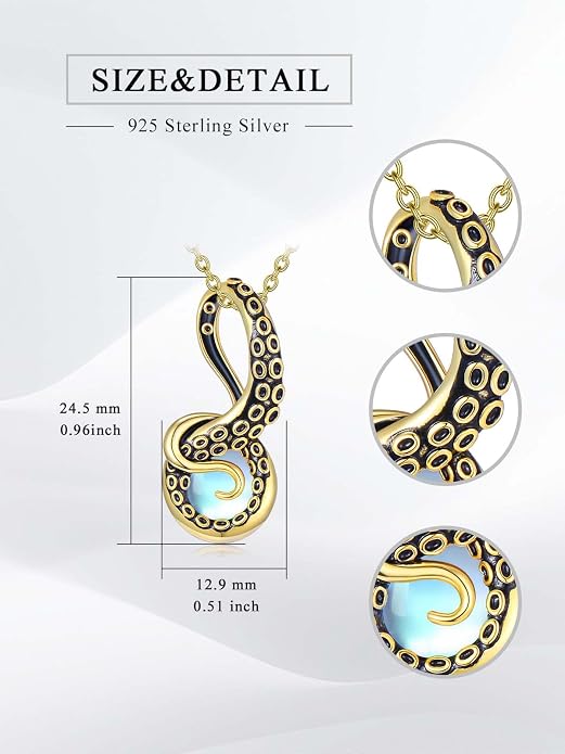 Octopus Tentacles Necklace with Gemston 925 Sterling Silver Octopus Pendant for Women Ocean Jewelry Gift for Women