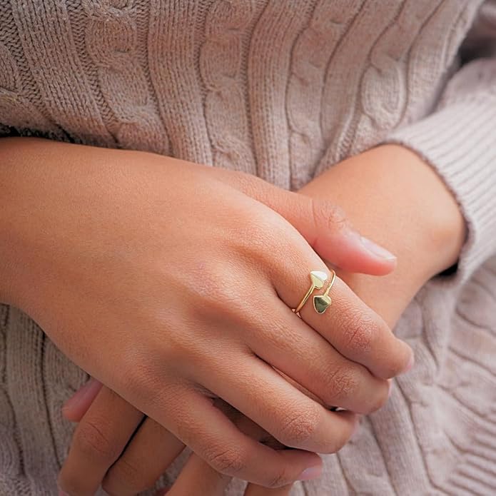 18k Gold Plated Simple Minimalist Heart Adjustable Stackable Halo Ring Band for Women Valentines Day Gifts for Her Comes with a Gift Box