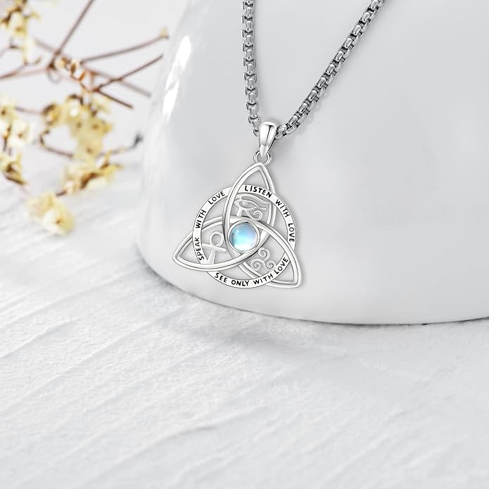 Pentagram Necklace Sterling Silver Triple Moon Goddess/Celtic Knot Witches Knot/Ankh/Sun and Moon/Hecate/Lilith/Santa Muerte/Tetragrammaton Pendant Necklace Pagan Wiccan Magic Egyptian Amulet Jewelry for Women Men
