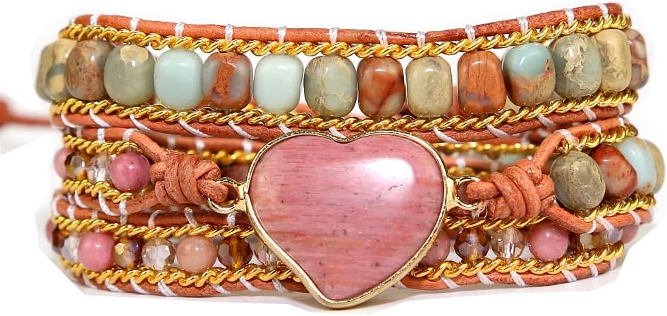 Women Wrap Bracelet Boho Natural Jasper Crystal Stone Beads Strand Bracelets