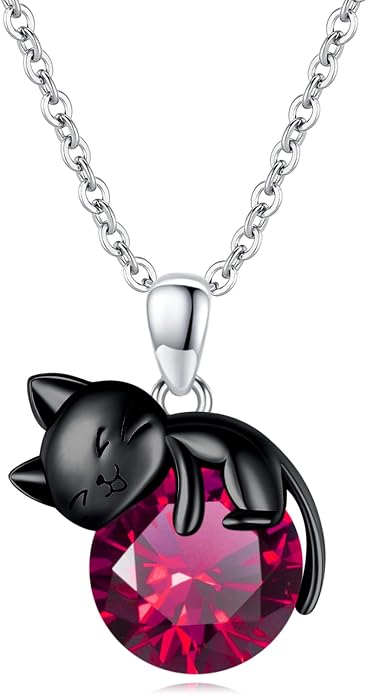Cat Necklace Sterling Silver Cat Zircon Pendant Gothic Jewelry for Women Animal Lovers Gifts