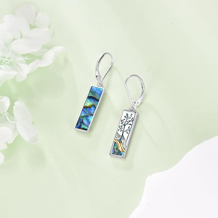 Mountain/Pine Tree/Tree of Life/Dragonfly Earrings for Women 925 Sterling Silver Abalone Tree of Life Dangle Drop Earrings Nature Jewelry Gifts for Mom Sister Daughter