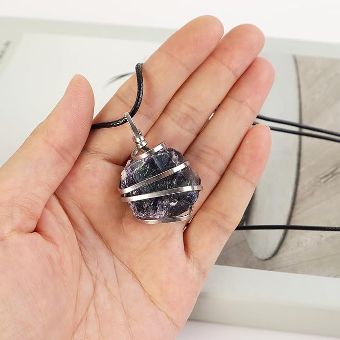 Natural Gemstone Pendant Necklace For Men & Women Spiritual Jewelry Wire Wrapped Gemstone Chakra Necklaces Real Stones For Him & Her