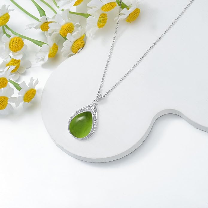 HPQQ Teardrop Necklace 925 Sterling Silver Filigree Gemstone Pendant Necklace Fine Jewelry Birthday Mother's Day Gifts for Women Her Mom