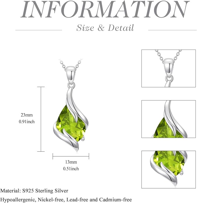 HPQQ Birthstone Necklace for Women 925 Sterling Silver Teardrop Pendant Fine Jewelry Birthday Mothers Day Gifts for Women Mom Her
