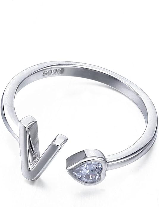 VIKI LYNN 925 Sterling Silver Rings Size 4.5 Adjustable Initial Letter Ring with Cubic Zirconia-Personalized Gifts for Women