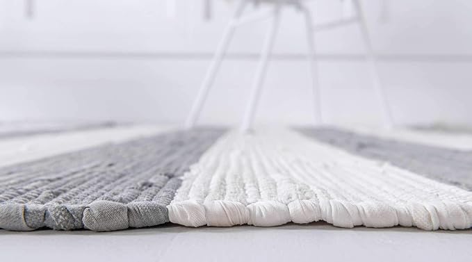 Unique Loom Chindi Rag Collection Area Rug - Striped (2' 7" x 6' 1" Runner, Gray/ Ivory)