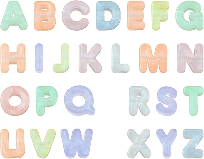 100Pcs Mixed Styles Glow in The Dark A-Z Letter Beads Acrylic Luminous Alphabet Beads for DIY Bracelets Lanyard Keychains Making