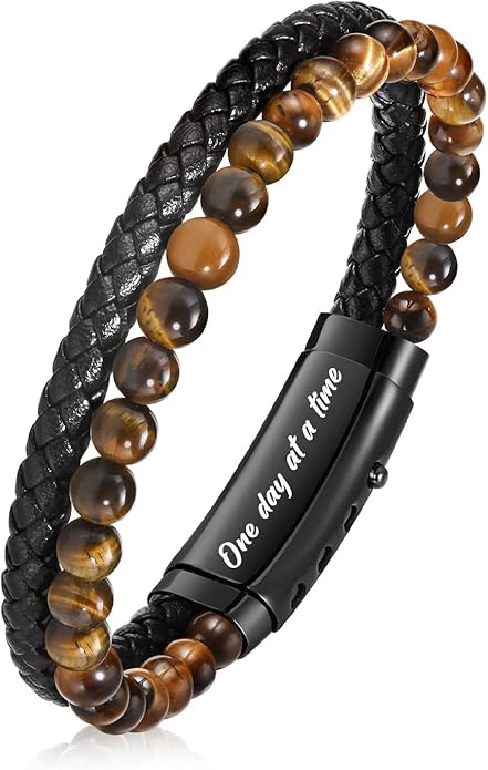 VNOX Men's Inspirational Mantra Engarved Handmade Braided Leather Adjustable Cuff Bangle Bracelet Encouragement Motivational Gift for Men