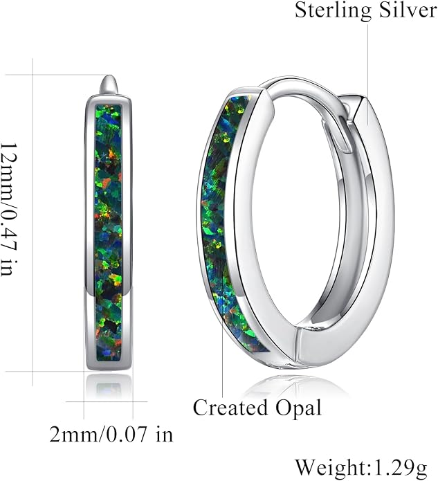 CiNily Sterling Silver Hoop Earrings, Tiny Opal Hoop Earrings for Women Small Huggie Earrings Lightweight Dainty Mini Hoops Hypoallergenic Jewelry Cartilage Piercing Hoop Earrings 12mm