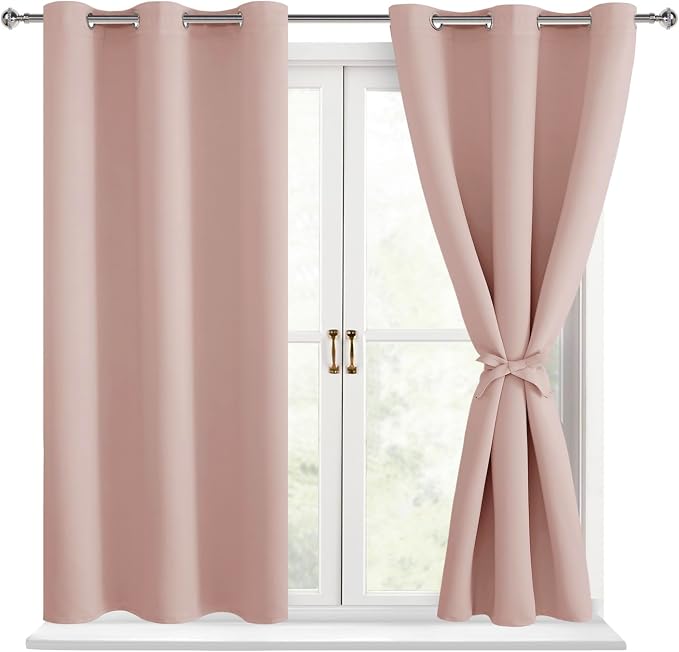 Hiasan Blackout Curtains for Bedroom - Thermal Insulated & Noise reducing Window Curtains for Living Room, 2 Drape Panels Sewn with Tiebacks, Blush, 42 x 54 Inch