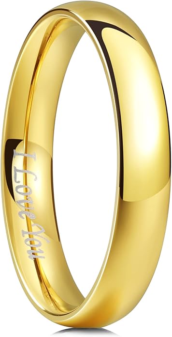 King Will 316L Stainless Steel Wedding Band for Men Women-2-8mm Width Wedding Ring in Black/Sliver/Gold Plated Laser I Love You High Polished Dome Style Promise Ring Comfort Fit Size 4-15