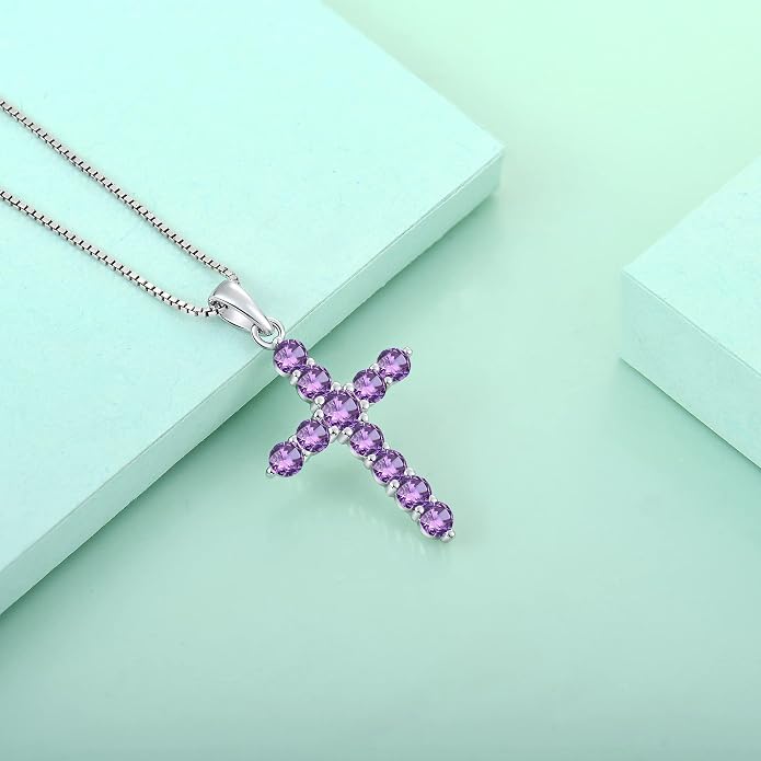 STARCHENIE Cross Necklace Sterling Silver Crucifix Pendant Gemstones Jewelry for Women