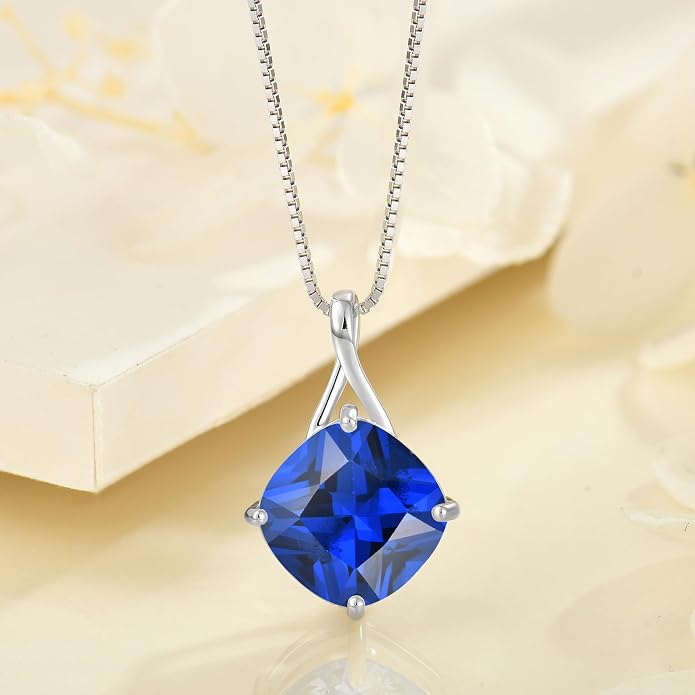 Square Cut Birthstone Necklace for Women Hypoallerg 925 Sterling Silver Cubic Zirconia Necklace Simple Jewelry for Her