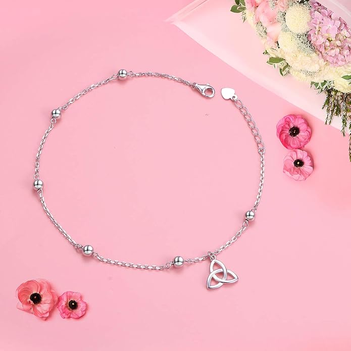 FLYOW S925 Sterling Silver Anklet for Women Summer Boho Beach Charm Adjustable Foot Ankle Bracelet Jewelry Birthday Gift