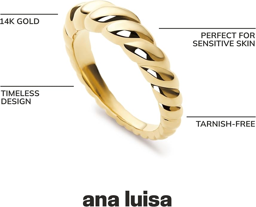 Ana Luisa Gold Rings for Women - 14K Gold Plated Rings for Women Non Tarnish - Trendy Stacking Ring for Daily Wear - Twisted, Heart, Eternity Ring Styles - Hypoallergenic & Water-Resistant Jewelry