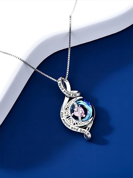 OCJ Birthstone Necklace for Women 925 Sterling Silver Moon and Star Pendant Infinity Celtic Moon Crystal Jewelry Anniversary Birthday Christmas Gift for Her Wife Girlfriend Mom Daughter