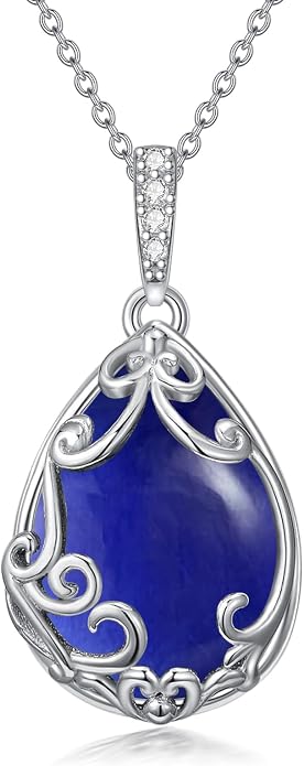 HPQQ Teardrop Necklace 925 Sterling Silver Filigree Gemstone Pendant Necklace Fine Jewelry Birthday Mother's Day Gifts for Women Her Mom