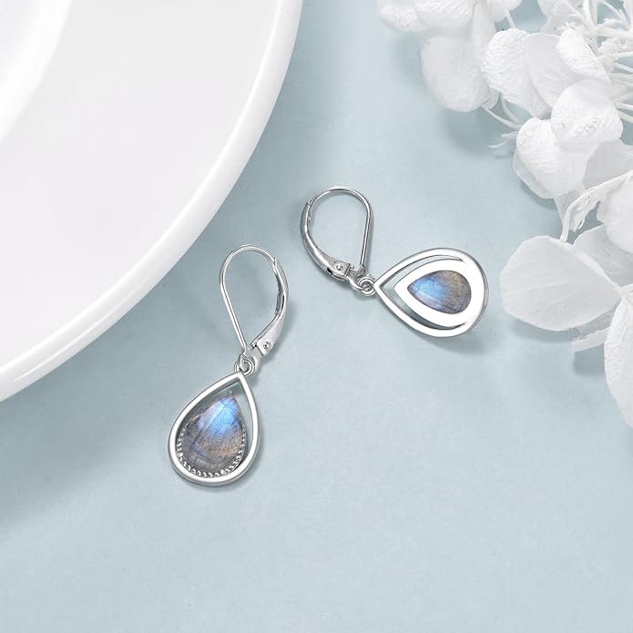 VONALA Dangle Earrings 925 Sterling Silver Opal Larimar Lapis Sapphire Turquoise Moss Agate Crystal Dangling Earrings Jewelry Gift for Women