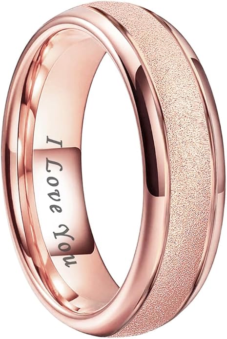 TUTISS 6mm 8mm Black/Gold/Rose Gold/White Tungsten Rings for Men Women Fashion Engagement Wedding Bands Sandblasted Finish I Love You Engraved Comfort Fit