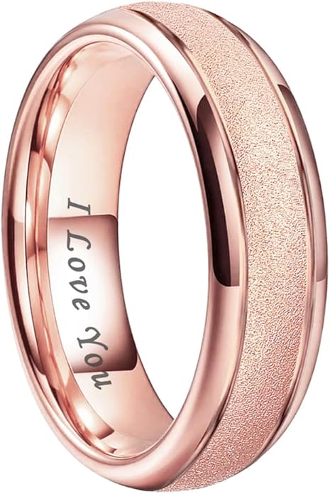 TUTISS 6mm 8mm Black/Gold/Rose Gold/White Tungsten Rings for Men Women Fashion Engagement Wedding Bands Sandblasted Finish I Love You Engraved Comfort Fit