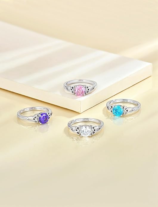 YL Celtic Knot Rings for Women 925 Sterling Silver Round Cut Birthstone Statement Ring