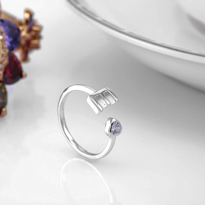VIKI LYNN 925 Sterling Silver Rings Size 4.5 Adjustable Initial Letter Ring with Cubic Zirconia-Personalized Gifts for Women