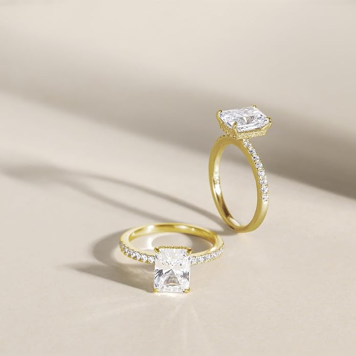 EAMTI 1/2/3/4CT 925 Sterling Silver Engagement Rings Radiant Cut Solitaire Cubic Zirconia CZ Wedding Promise Rings for Her Wedding Bands for Women Size 3-11