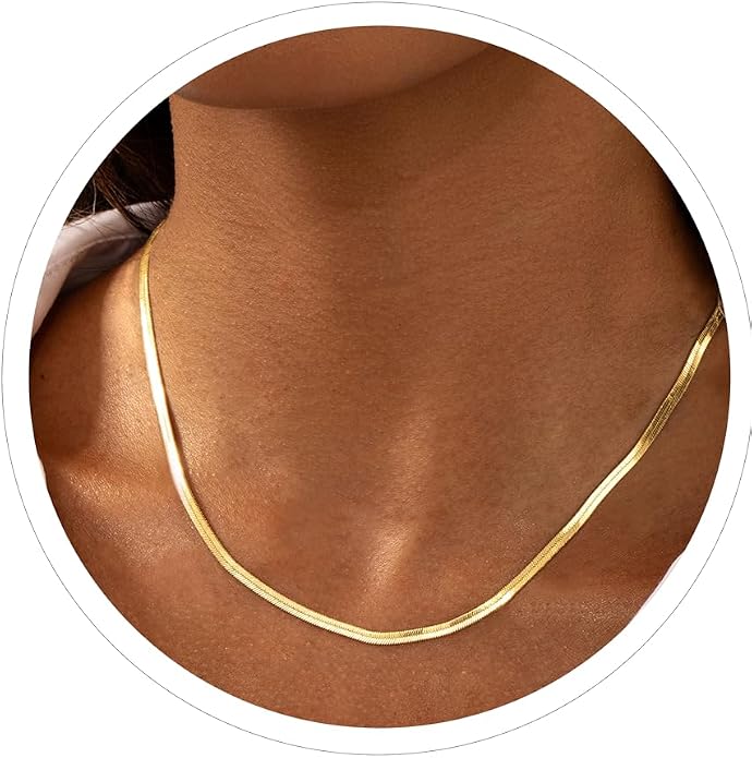 DEARMAY 14K Gold Plated Herringbone Necklaces for Women, Dainty Gold Snake Choker Chain Non Tarnish Trendy Simple Thin & Chunky Options Neckalce 1.5/3/5/6/8mm Chain Jewelry for Gifts