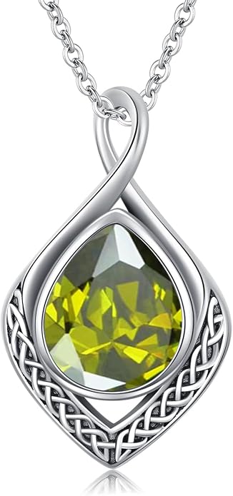 PELOVNY Celtic Knot Necklaces for Women 925 Sterling Silver Gemstone/Birthstone Teardrop Infinity Necklace Irish Celtic Pendant Jewelry Gifts for Mom Daughter Wife