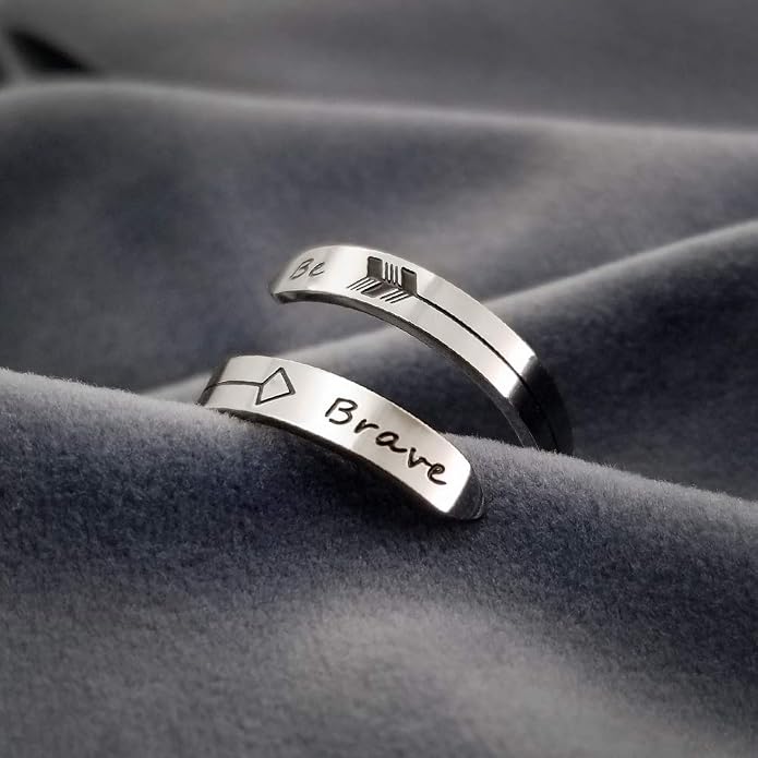 Vrycot Adjustable silvery Inspirational Stainless Steel Adjustable Bands Cool Stacking Opening Gift for Women Statement