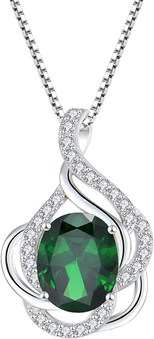 Birthstone Necklace for Women 925 Sterling Silver Pendant Necklaces Oval Cut Cubic Zirconia Necklace Jewelry