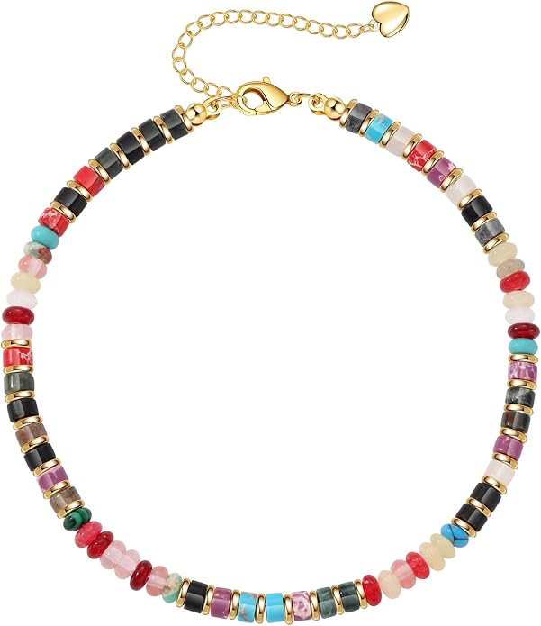 Natural Stone Beaded Anklets for Women Teen Girl Gifts Trendy Stuff Boho Anklet Colorful Bead Ankle Bracelets for Women Waterproof Handmade Beach Gifts Summer Jewelry Birthday Christmas Gift