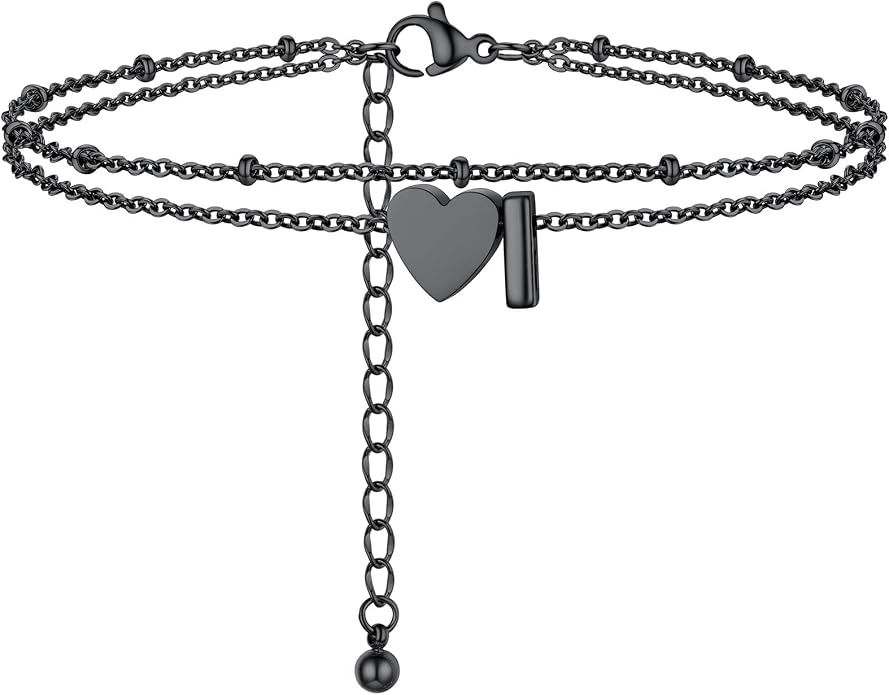 Initial Ankle Bracelets for Women, Dainty Stainless Steel Letter A-Z Layered Anklets, Heart Ankle Bracelet 8.5"-10.5" Adjustable, Summer Beach Jewelry, Come with Box