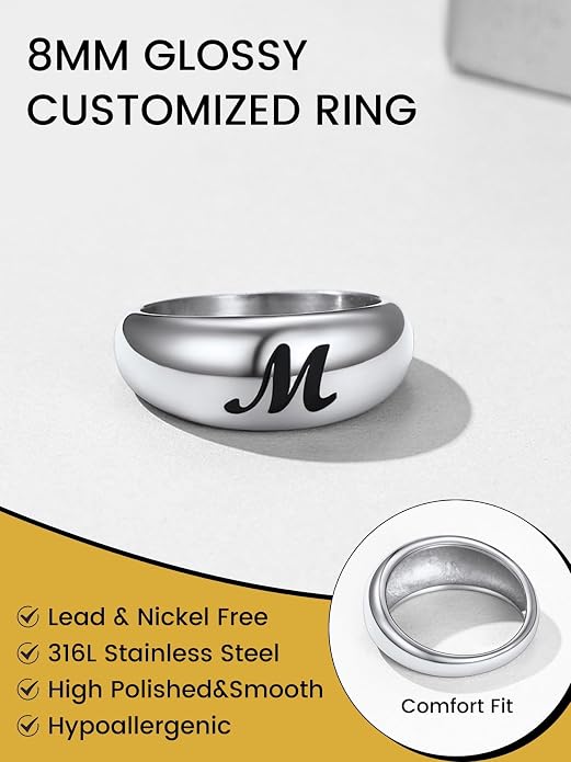GOLDCHIC JEWELRY Chunky Dome Ring for Women, Stainless Steel Bold Stacking Croissant Statement Ring For Men (Size 7-12, Custom)