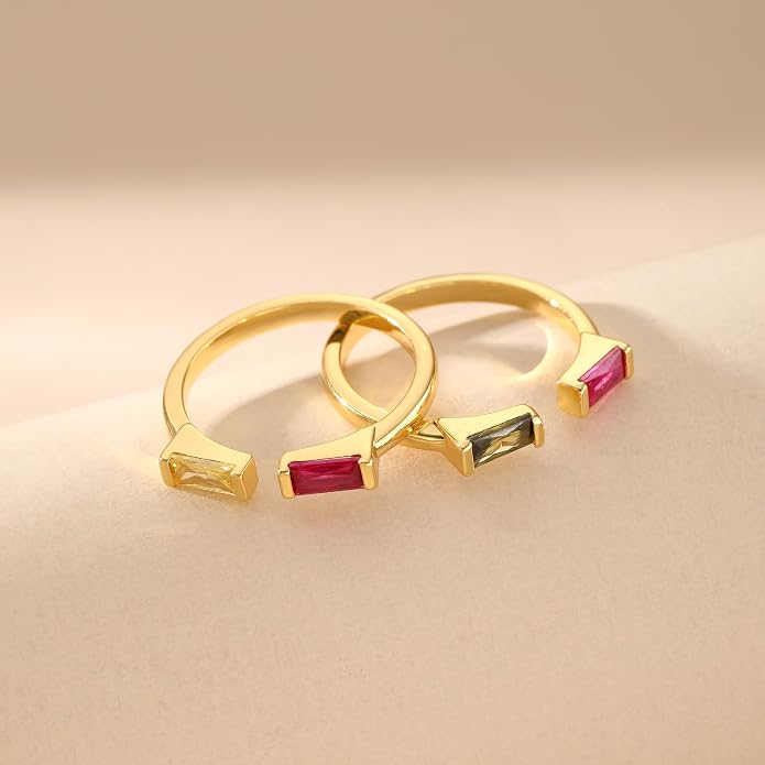 JSJOY Birthstone Rings for Women Dainty Emerald Blue Ring Birthday Gifts for Mom Her Gemstones CZ Ring for Teens Gold Rings That Don't Tarnish Adjustable Ring Jewelry Gifts