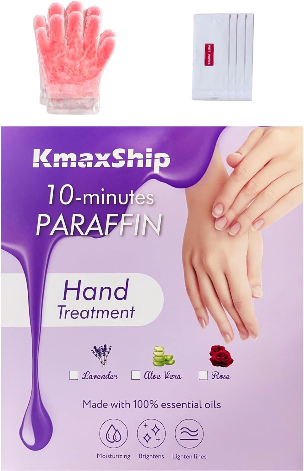 10-Minute Paraffin Hand Treatment, Home Hand Wax Spa Treatment Gloves, Rose, One-Pair