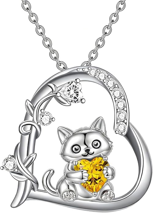 PELOVNY Teddy Bear Necklace for Women 925 Sterling Silver Bear/Highland Cow/Fox/Cat/Axolotl Birthstone Necklace Christmas Birthday Jewelry Gifts for Mom Daughter Wife Sister
