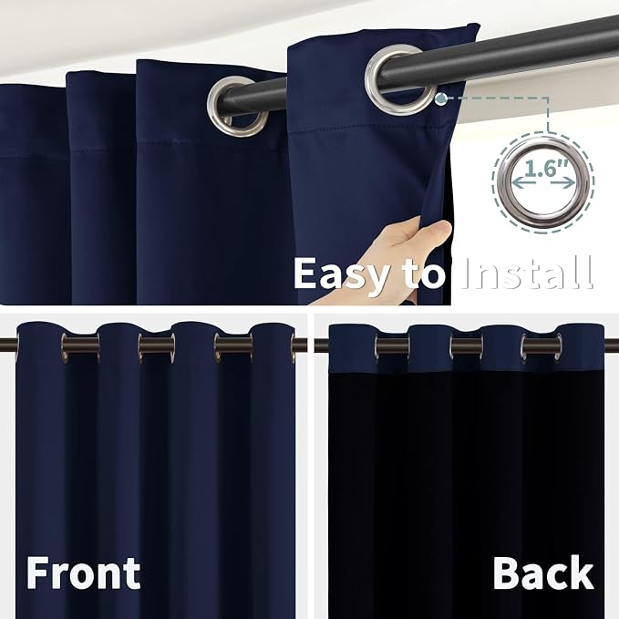 BGment Navy Blue Blackout Curtains 45 Inch Length - Boys Curtains for Bedroom Thermal Insulated Grommet Drapes for Small Window, 2 Panels, Each 42 Inch Wide