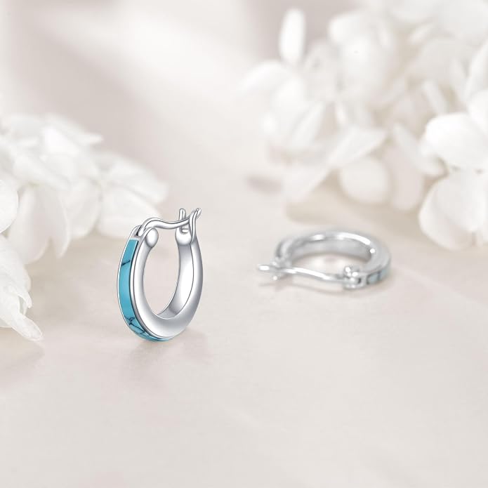 Moonstone/Pink Opal/Blue/Abalone Hoop Earrings for Women Sterling Silver Small Hoop Earrings Teardrop Huggie Earrings Jewelry Gifts