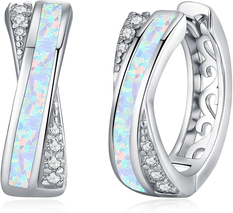 MEDWISE Mothers Day Gifts for Mom Multi Colored Opal Hoop Earrings for Women 925 Sterling Silver Huggie Hoop Earrings Jewelry Gift for Women Daughter Wife Mom Friends
