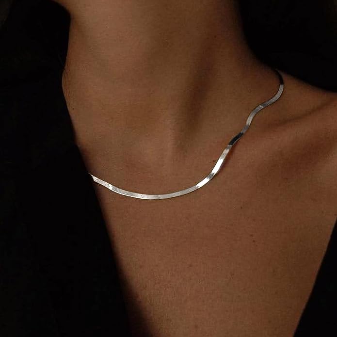 DEARMAY 14K Gold Plated Herringbone Necklaces for Women, Dainty Gold Snake Choker Chain Non Tarnish Trendy Simple Thin & Chunky Options Neckalce 1.5/3/5/6/8mm Chain Jewelry for Gifts