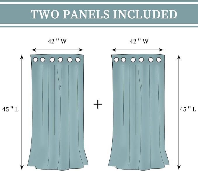 BGment Short 100% Blackout Curtains for Bedroom, Thermal Insulated Energy Efficiency Noise Reducing Grommet Curtains 45 Inch Length with Liner for Small Window 2 Panels Each 42 Inch Wide, Emerald