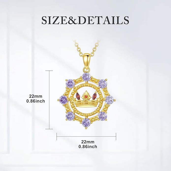 925 Sterling Silver Butterfly/Crescent/Witches Knot/Fleur-De-Lis/Thorny Crown Pendant Necklace Gold Plated Gemstone Birthday Gift for Wife Girlfriend Mom Daughter