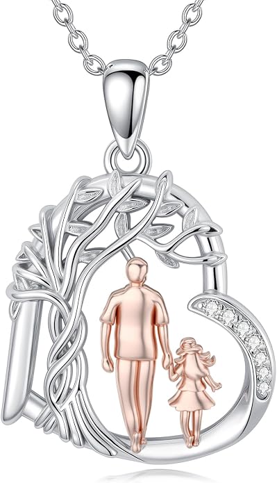 PROESS S925 Sterling Silver Daughter Heart Pendant Necklace from Dad Mom I Love You Forever Jewelry