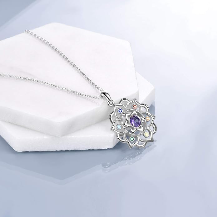 ONEFINITY Lotus Necklace 925 Sterling Silver Moonstone Pendant Necklace Yoga Lotus Jewelry for Women