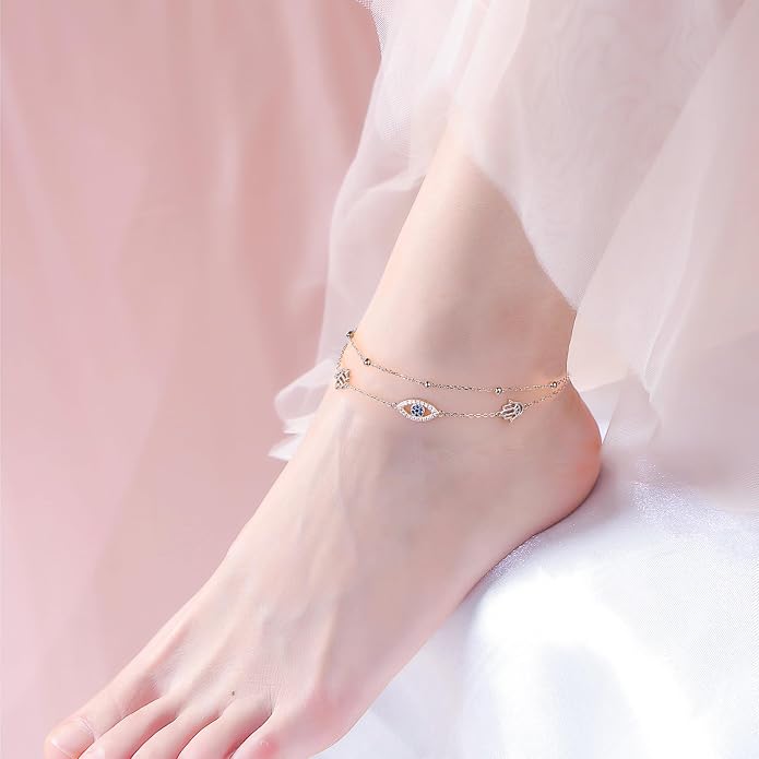 Anklet for Women 925 Sterling Silver Cross Layered Anklet for Women Girls Adjustable Dainty Beach Foot Chain Plus 9 10 Inch Charm Anklet Jewelry Birthday